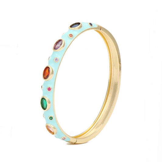 Felicia Gold Plated Enamel Bangle: Light green