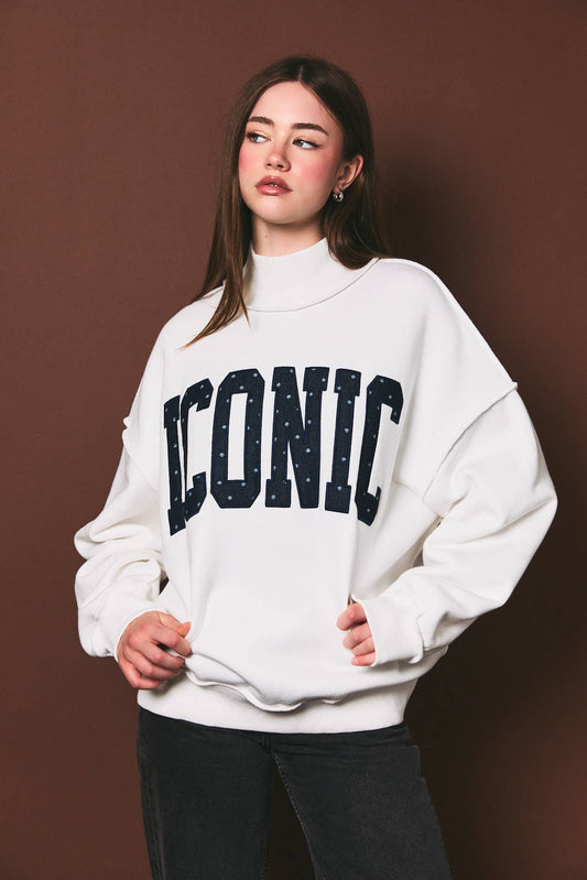 Iconic Graphic Mock Neck Oversized Sweatshirt