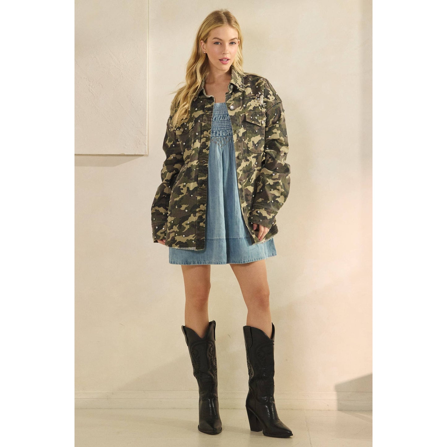 Rhinestone Camo Denim Jacket