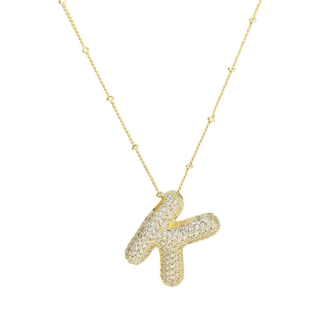 Mini Initial CZ Balloon Bubble 18K Gold Necklace