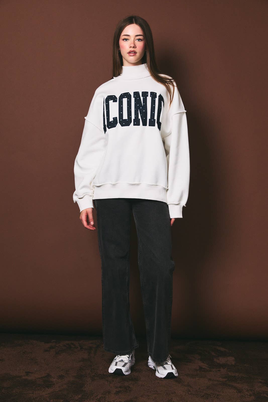 Iconic Graphic Mock Neck Oversized Sweatshirt
