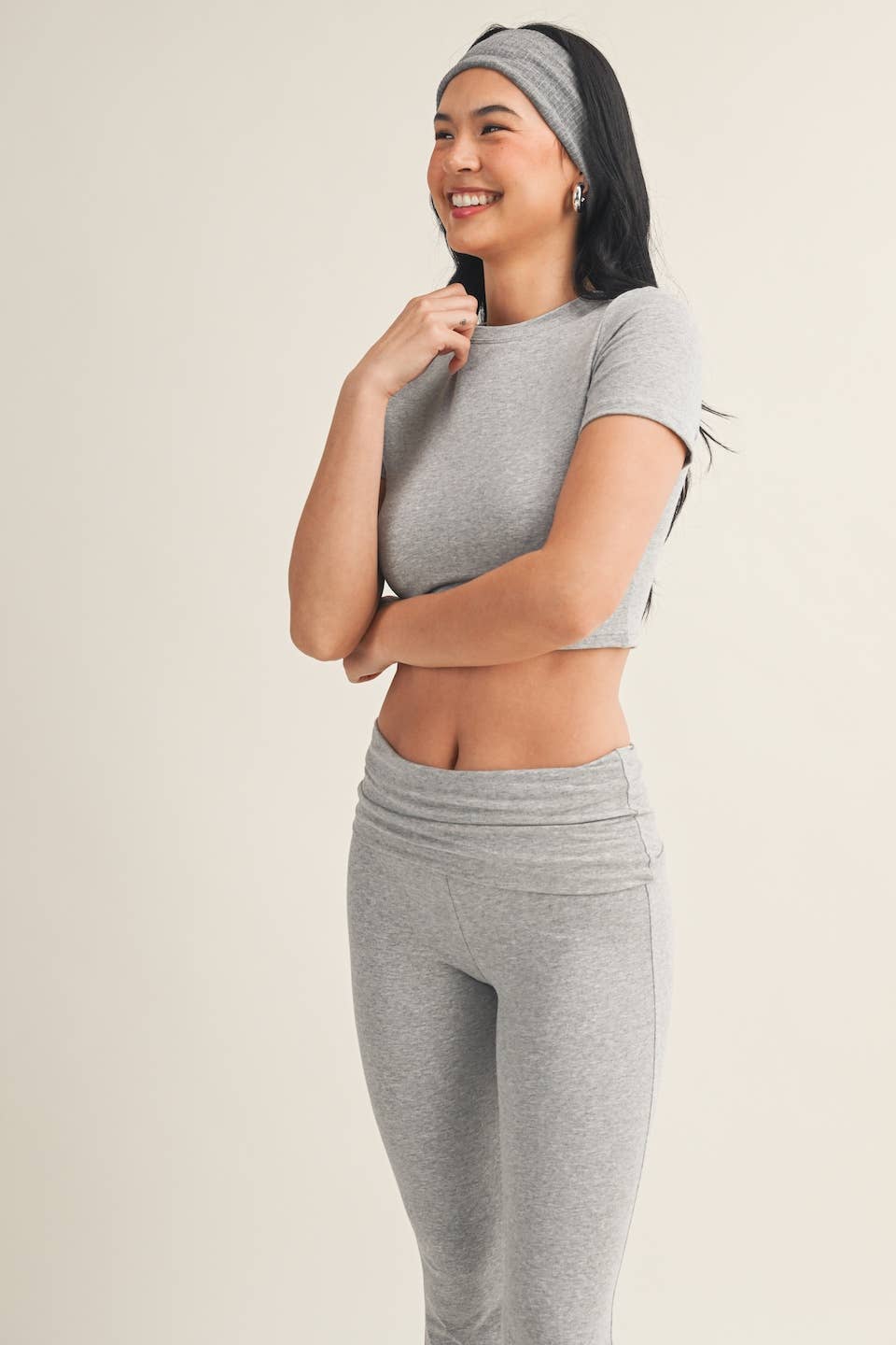Soft Knit Jersey Crewneck Tee- Heather Grey