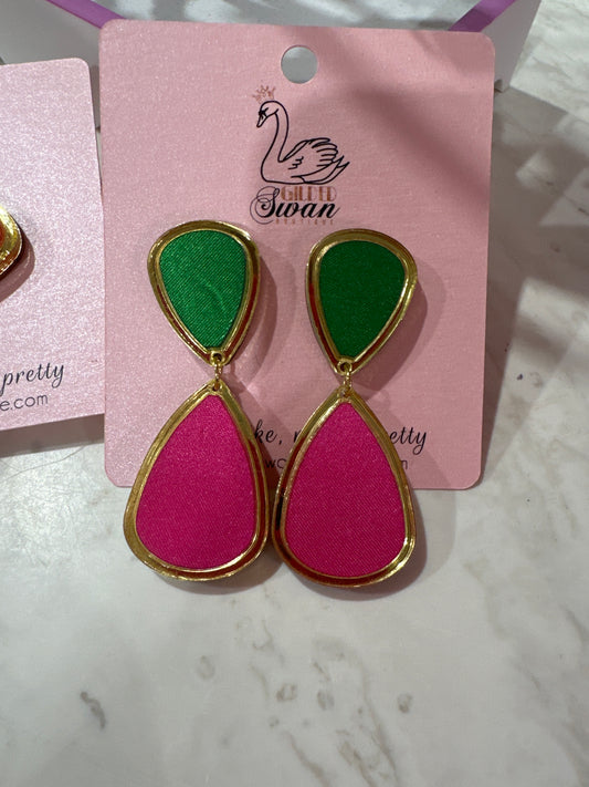 Kelly Green & Pink Drop Earrings