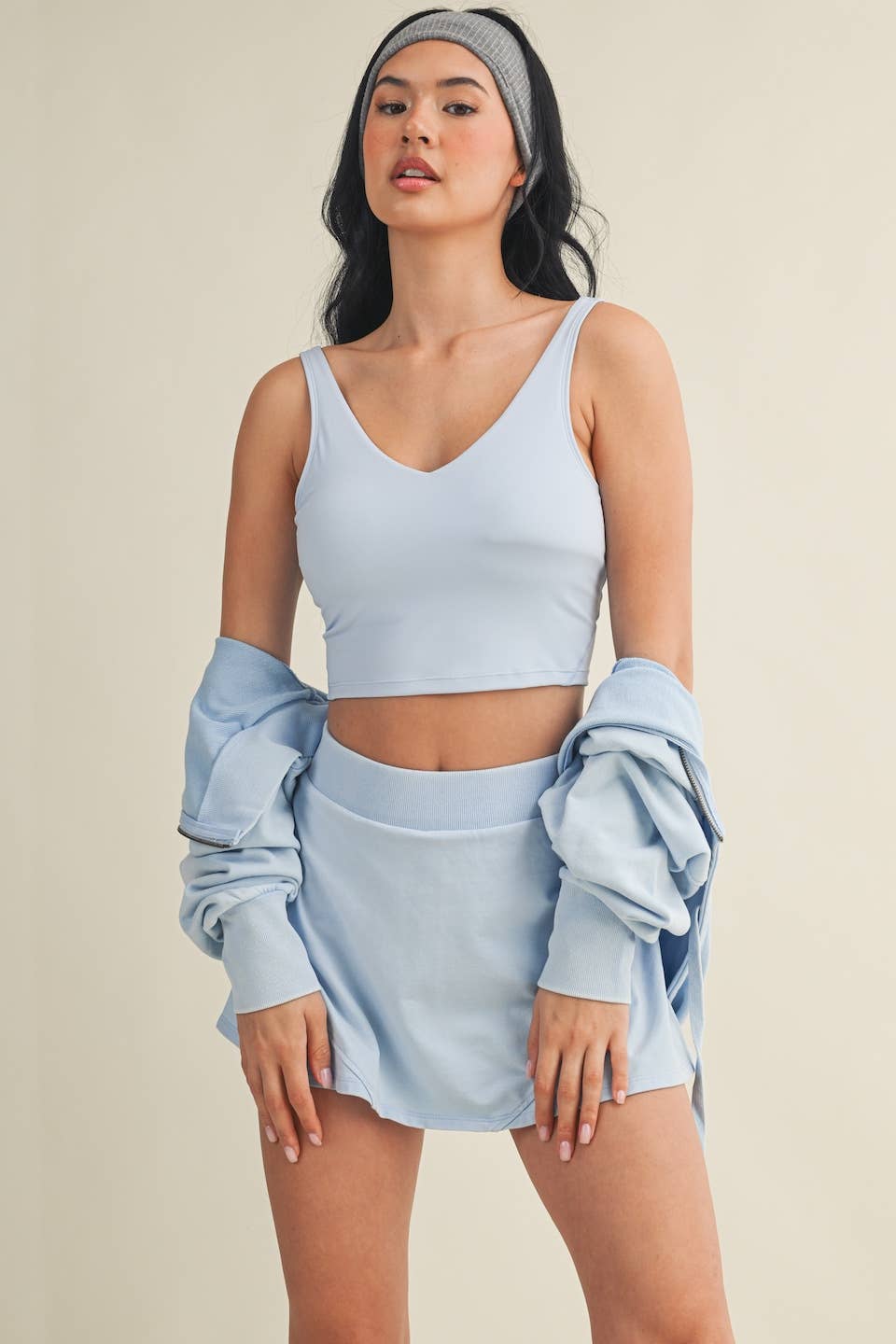 Mineral Wash Oversized Crop Hoodie- Blue
