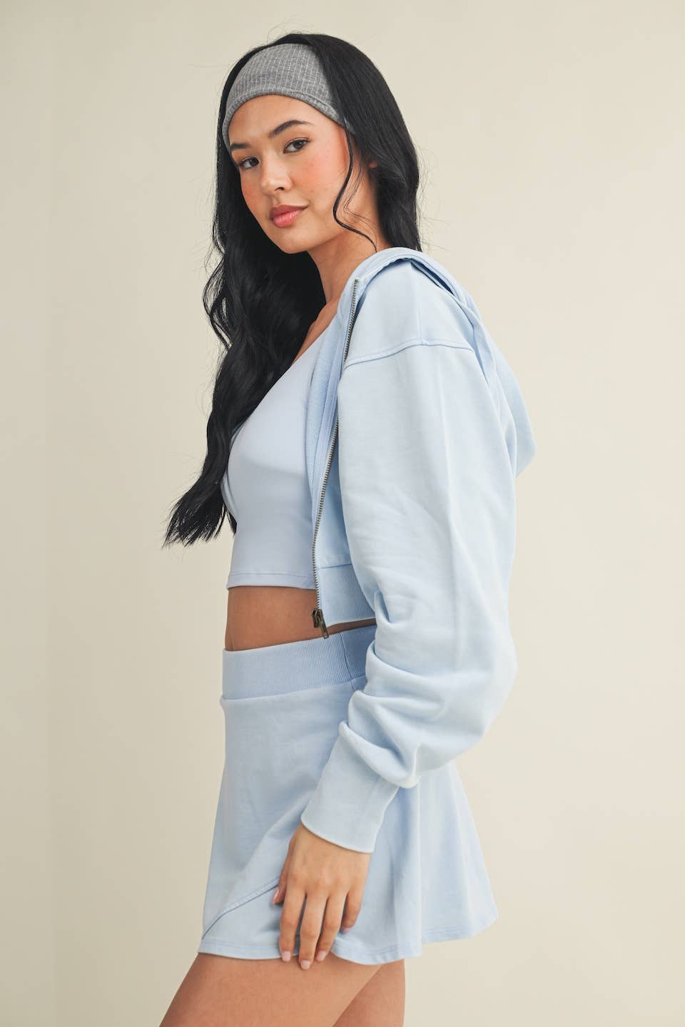 Mineral Wash Oversized Crop Hoodie- Blue