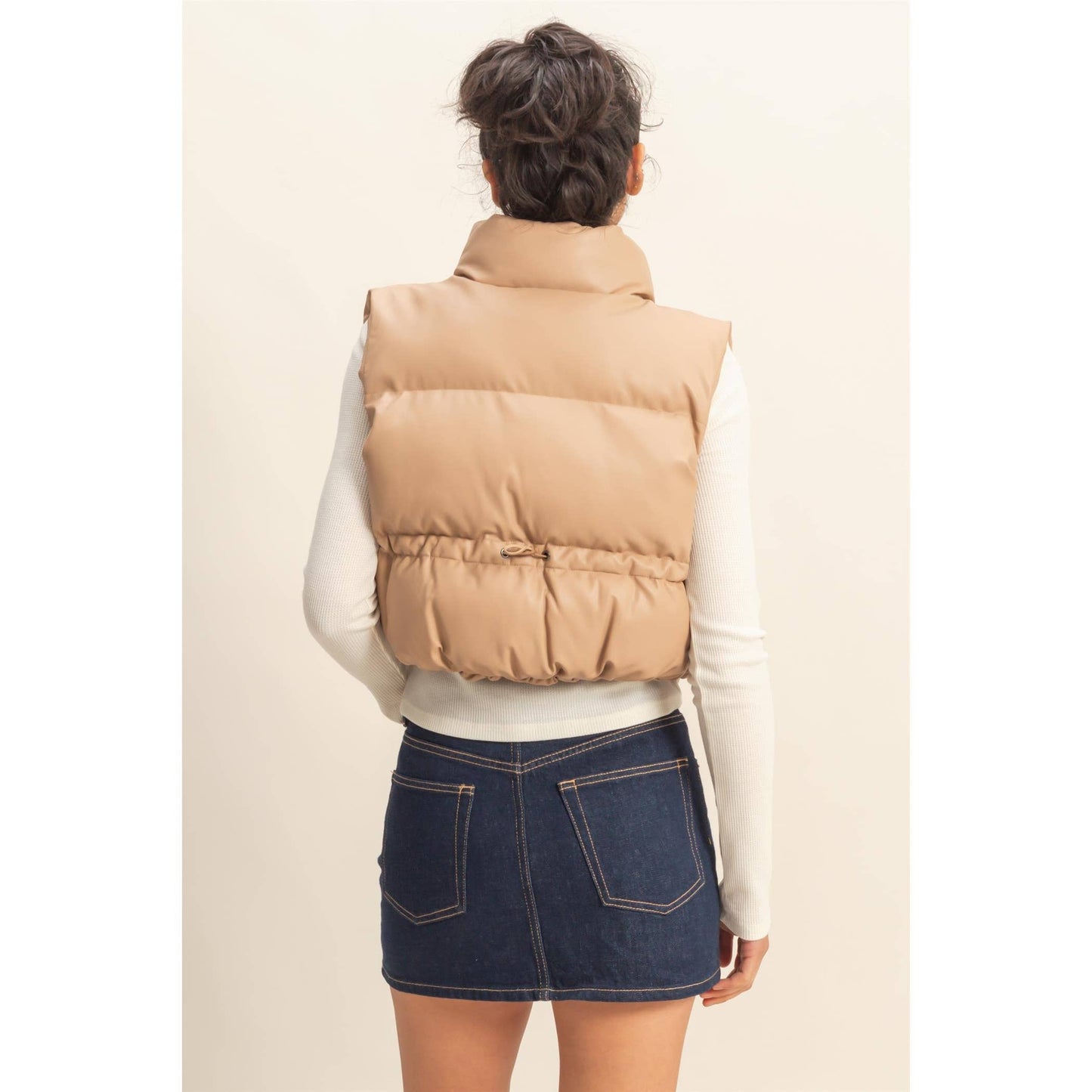 Olga Faux Leather Crop Vest- Chestnut