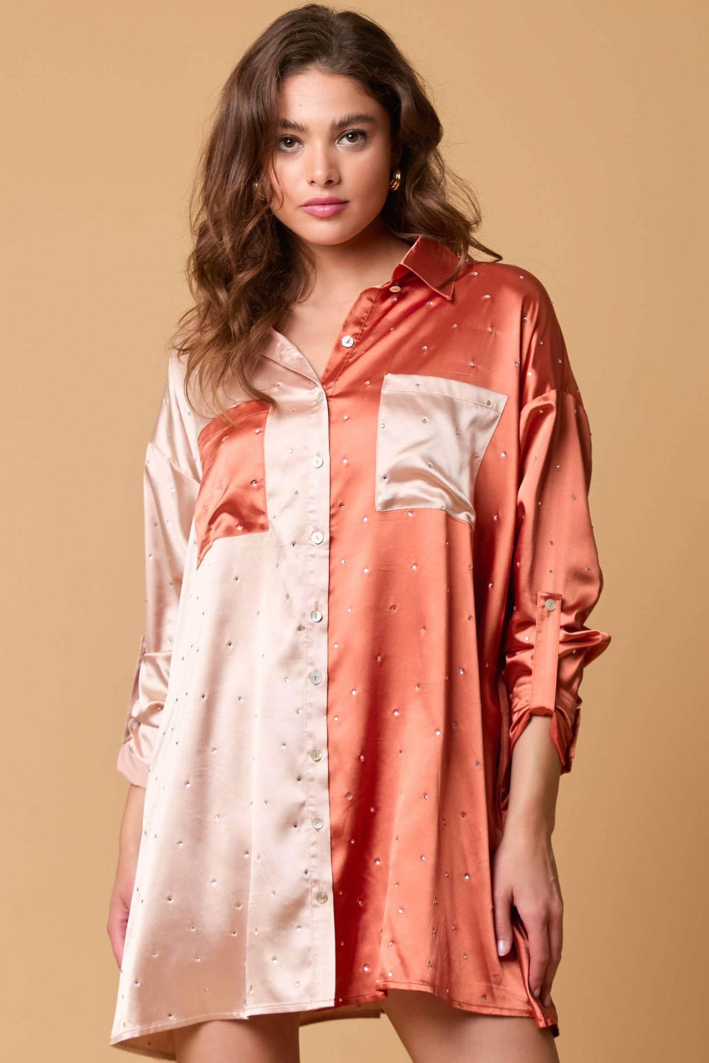 Blake Embellished Shirt Dress - Bronze