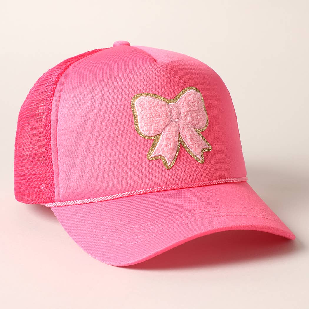 Pink Bow Patch Trucker Hat: Hot Pink