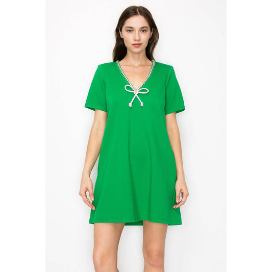 Olivia Bow Dress- Apple Green