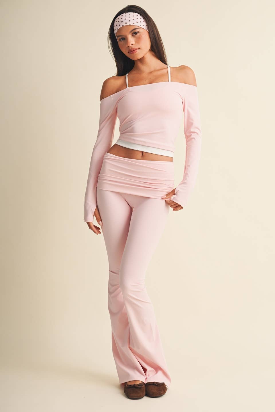 Active Off Shoulder Double Layered Top: Blush