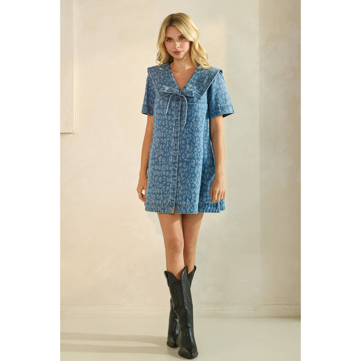Suzette Leopard Denim Mini Dress