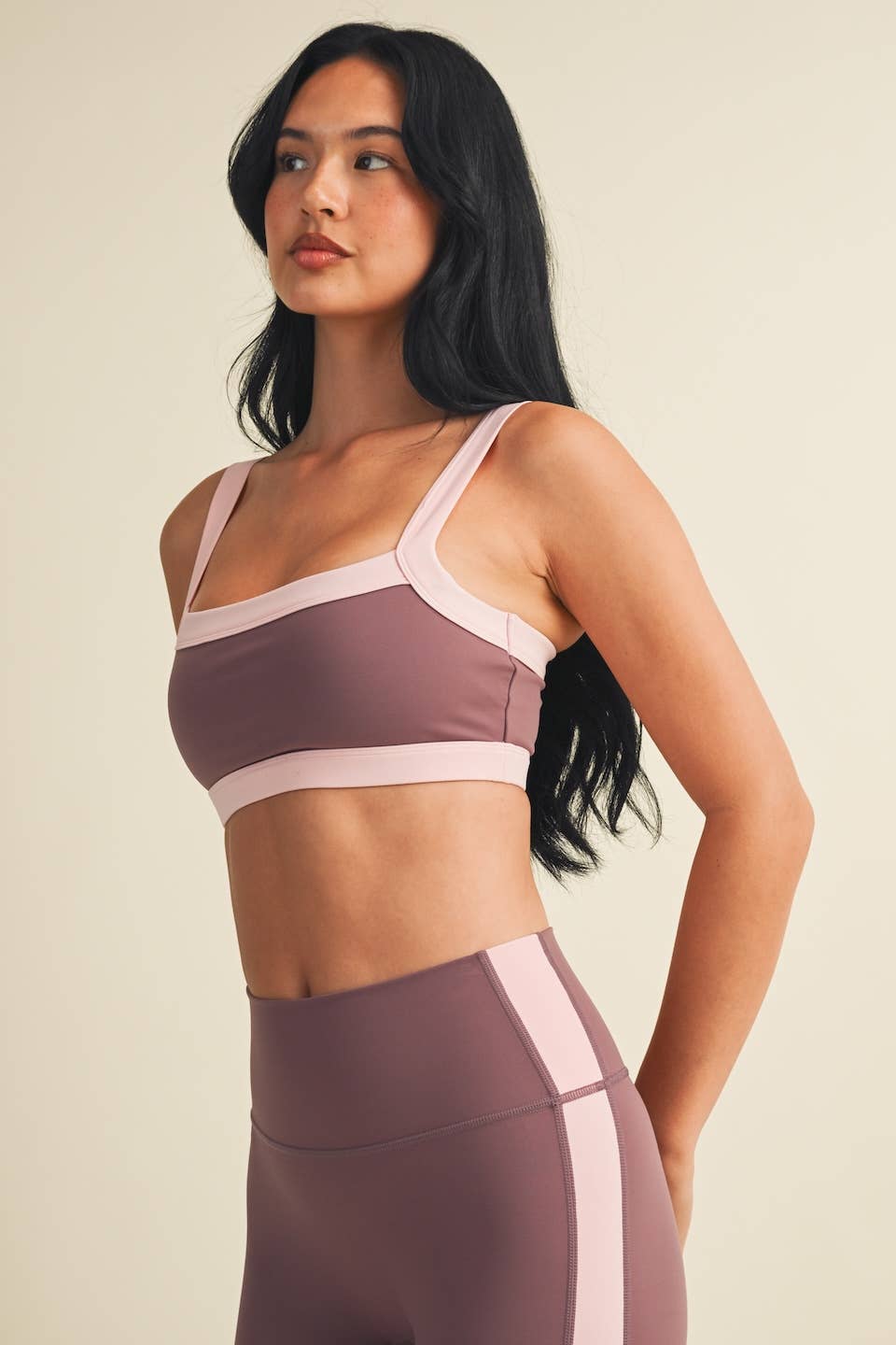 Contrast Block Sports Bra- Mauve