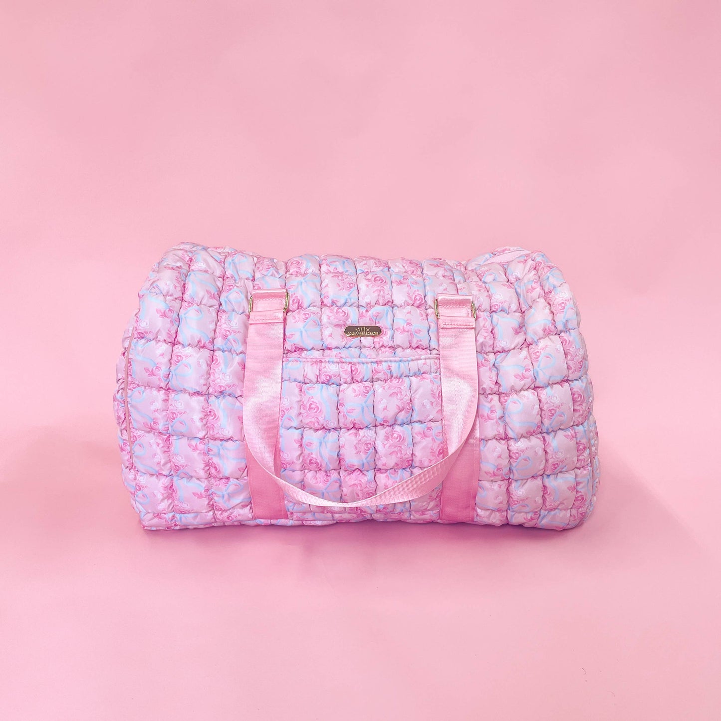 Floral Bow Quilted Weekender Duffle Bag