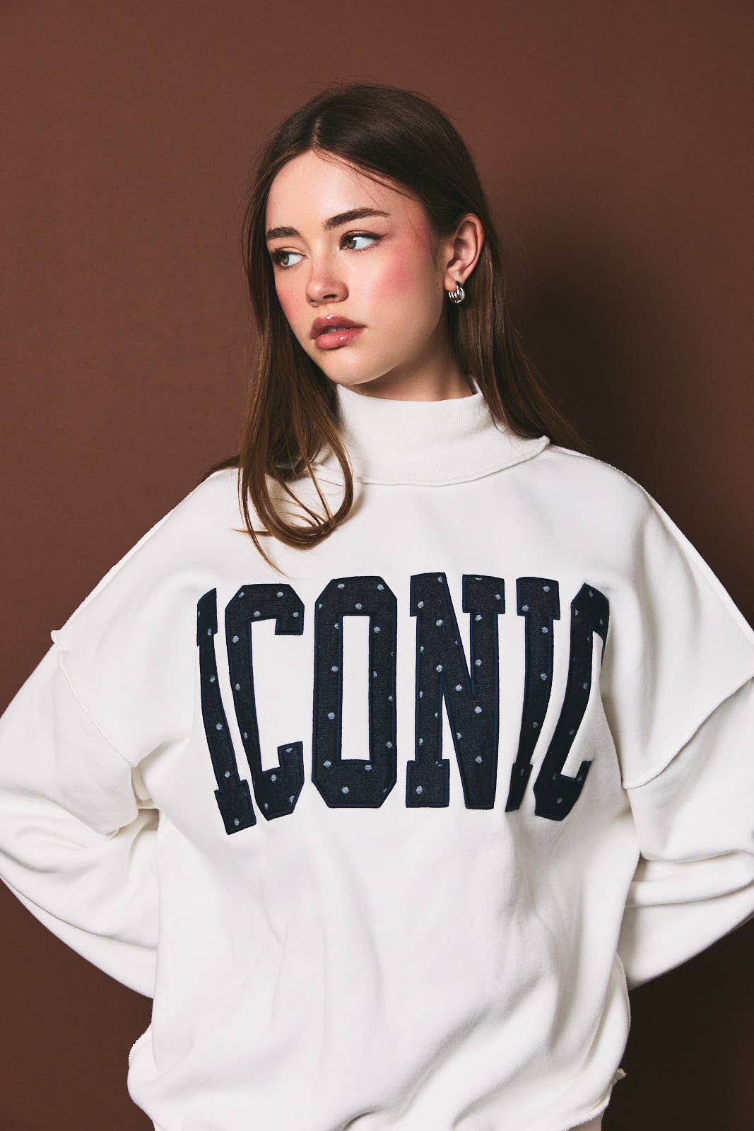 Iconic Graphic Mock Neck Oversized Sweatshirt