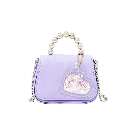 Girls Tiny Metal Pearl Handle Heart Bag: Purple