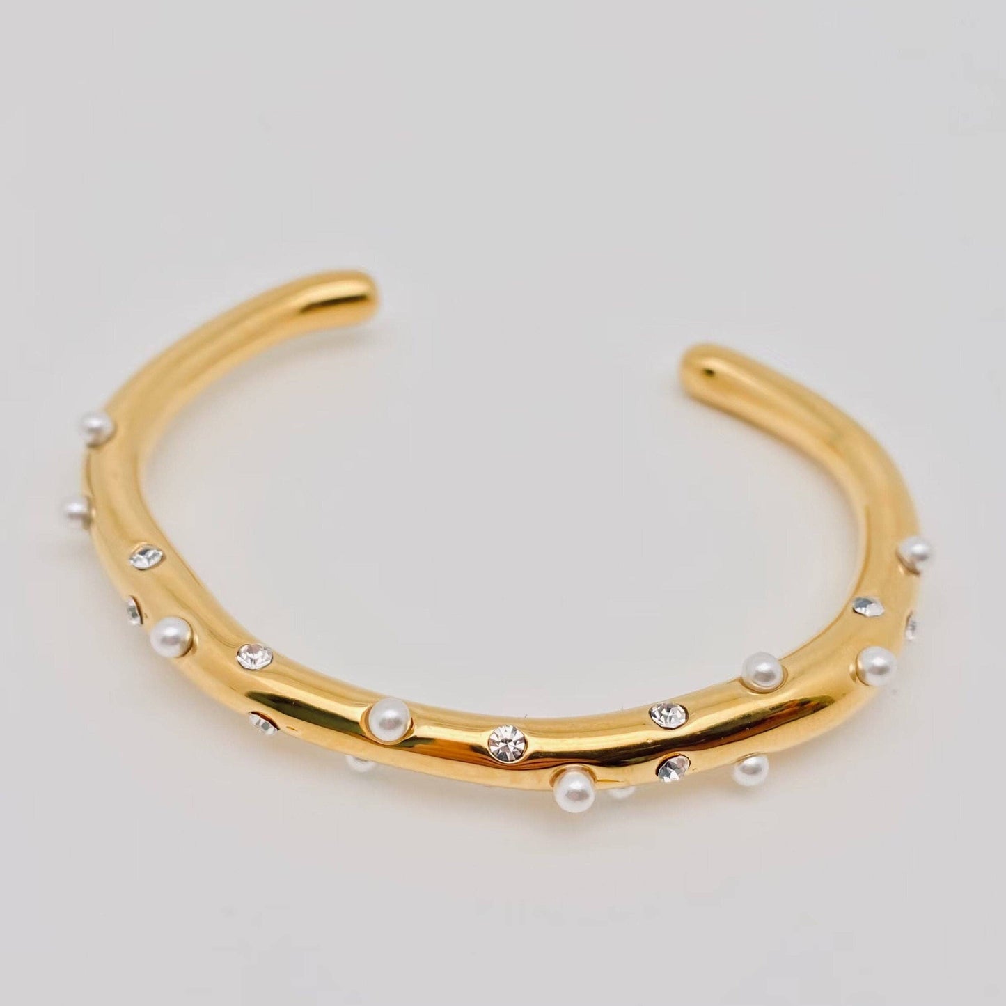 Zircon Pearl 18K Gold Plated Stainless Bangle