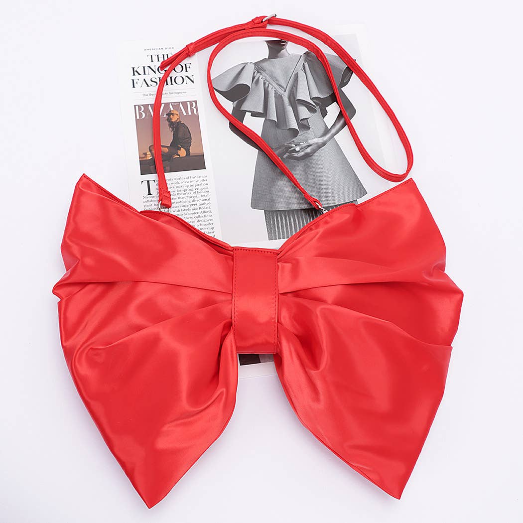 Satin Bow Style Crossbody Bag- red