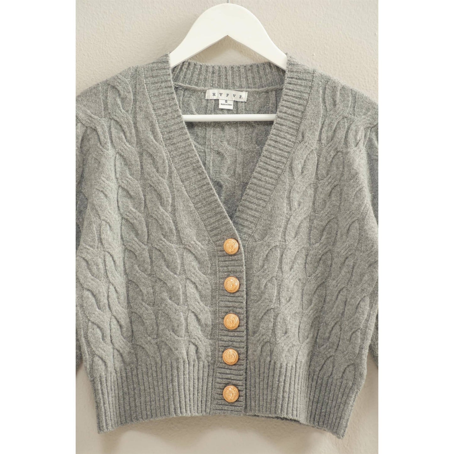 Peyton Cable Knit Cardigan- Gray