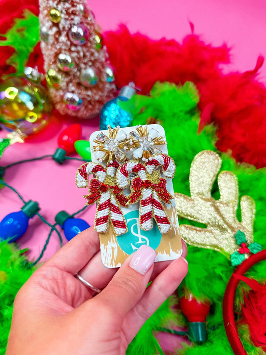 Beaded Candy Cane Earrings