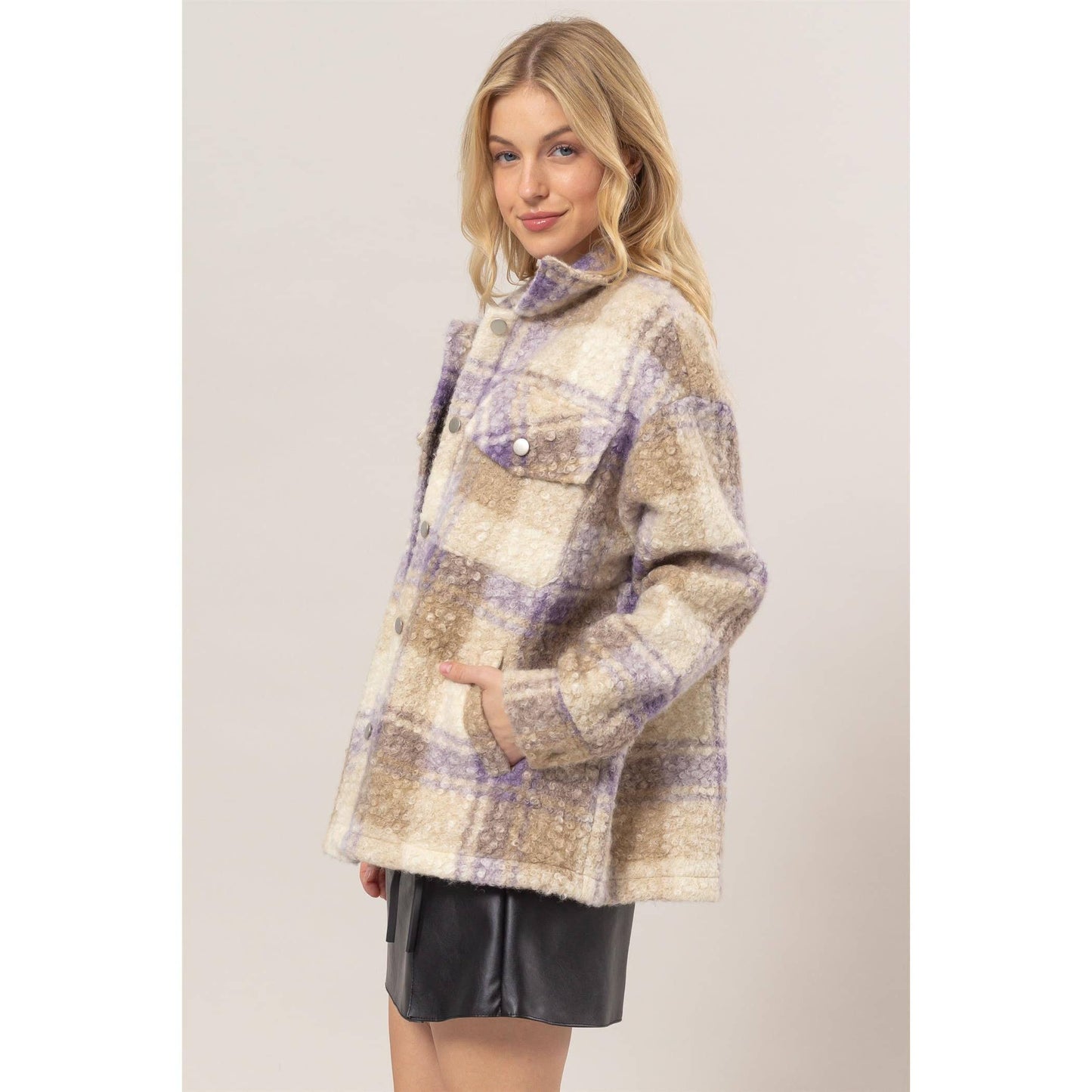 Boucle Plaid Shacket- Black and White