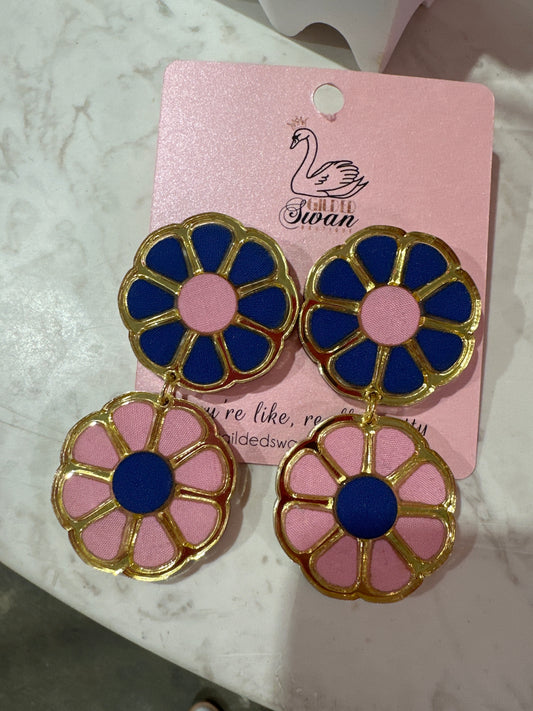 Flower Power Earrings- Navy/Pink