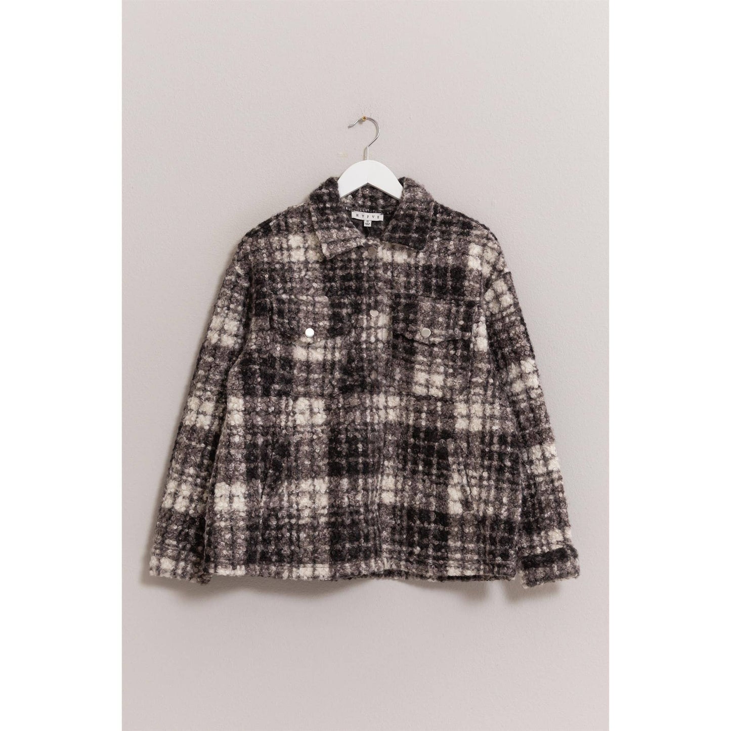 Boucle Plaid Shacket- Black and White