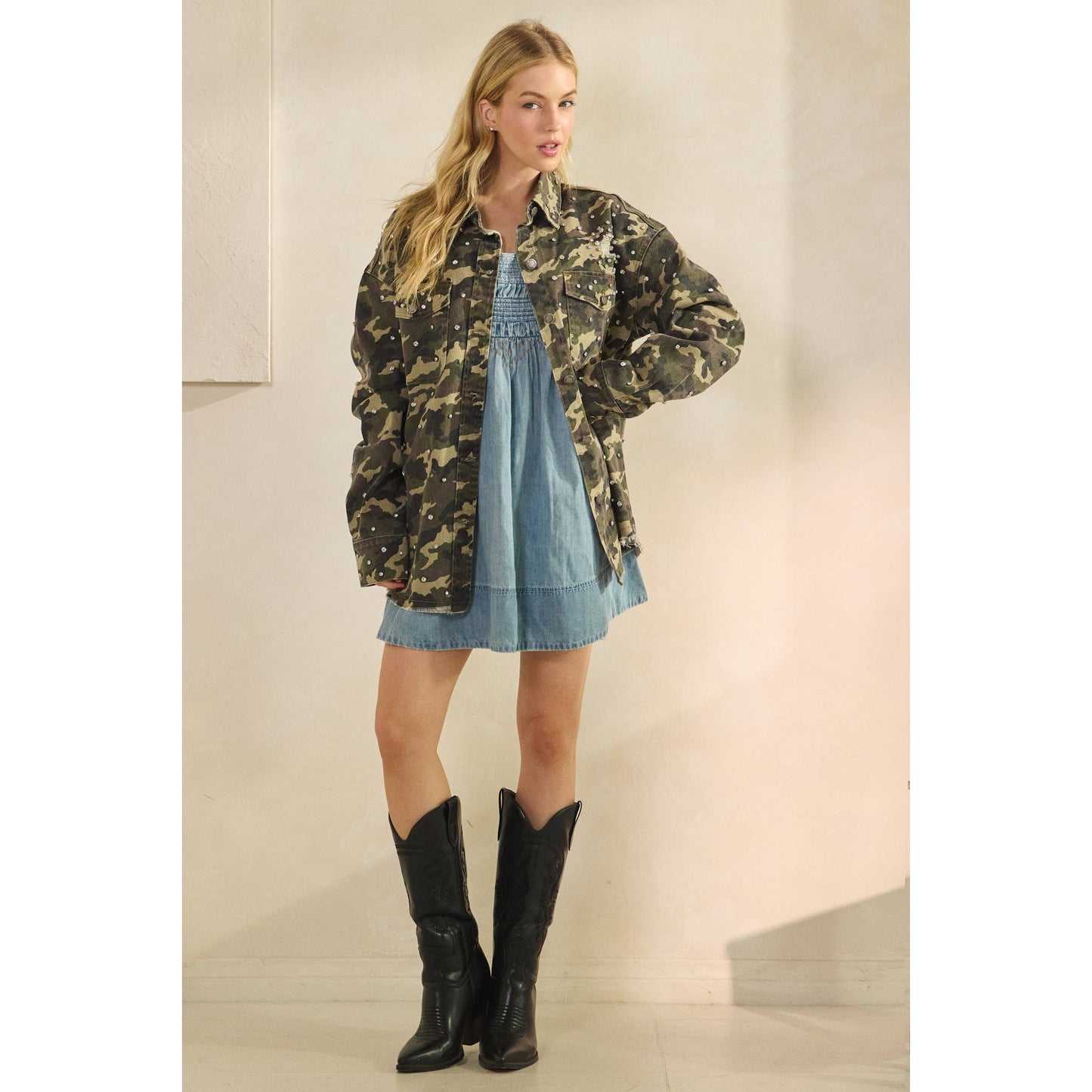 Rhinestone Camo Denim Jacket