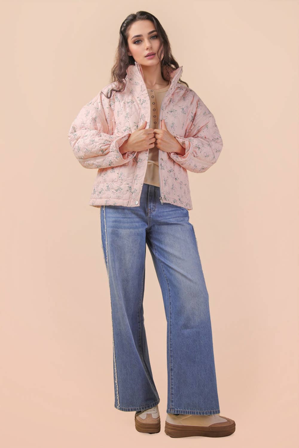 Cecily Oversized Quilted Jacket- Pink