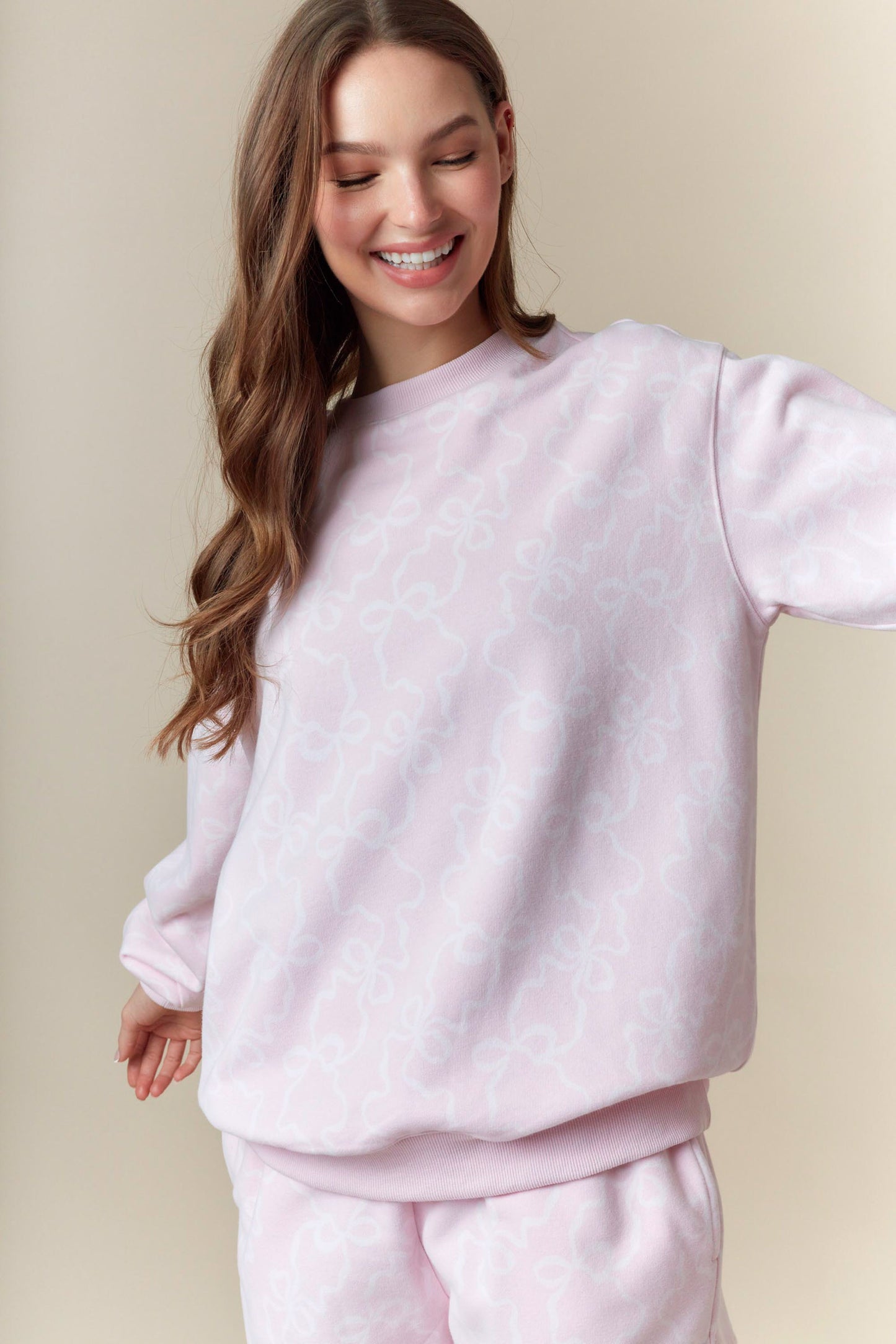 Cozy Bow Sweat Set- Pink