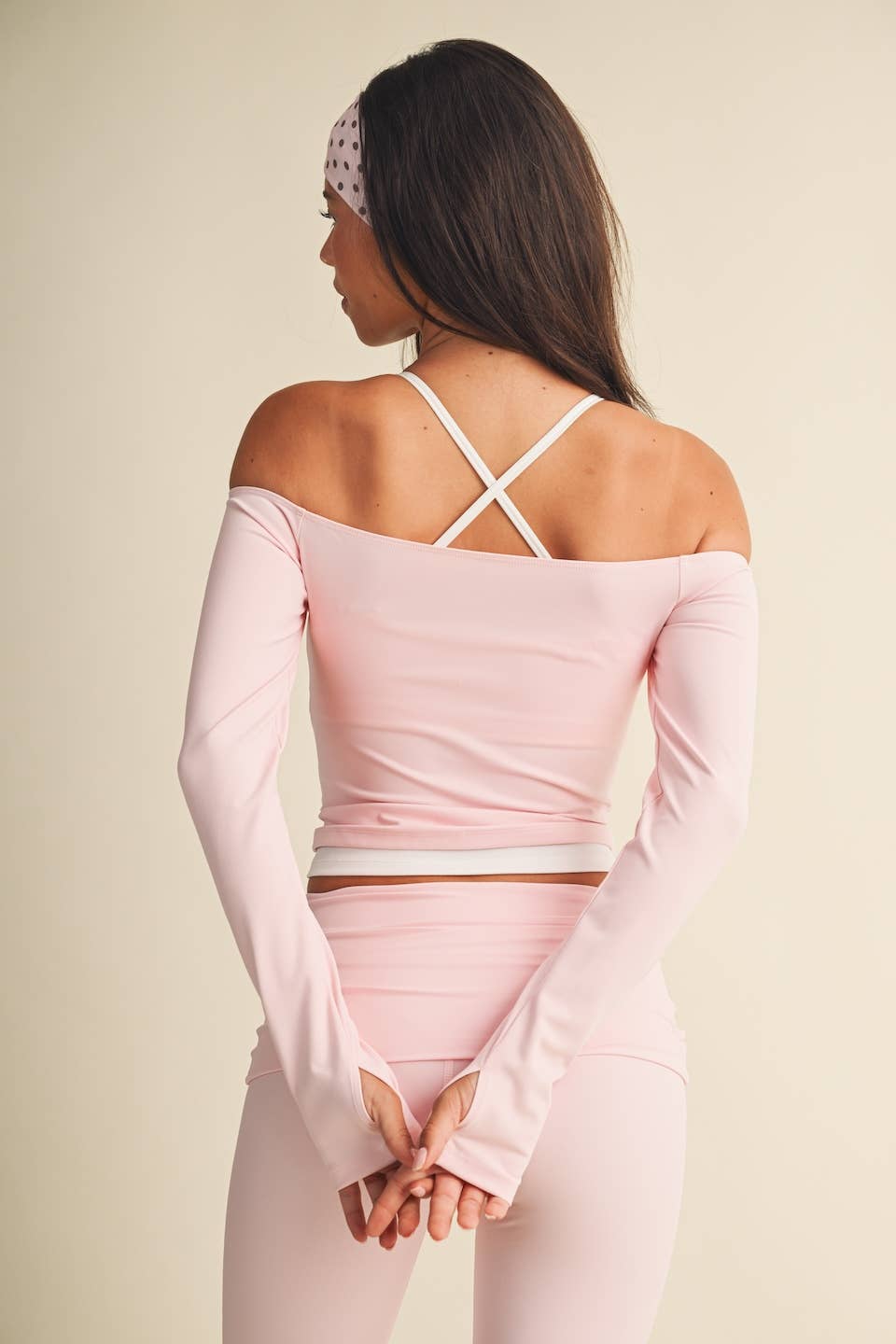 Active Off Shoulder Double Layered Top: Blush