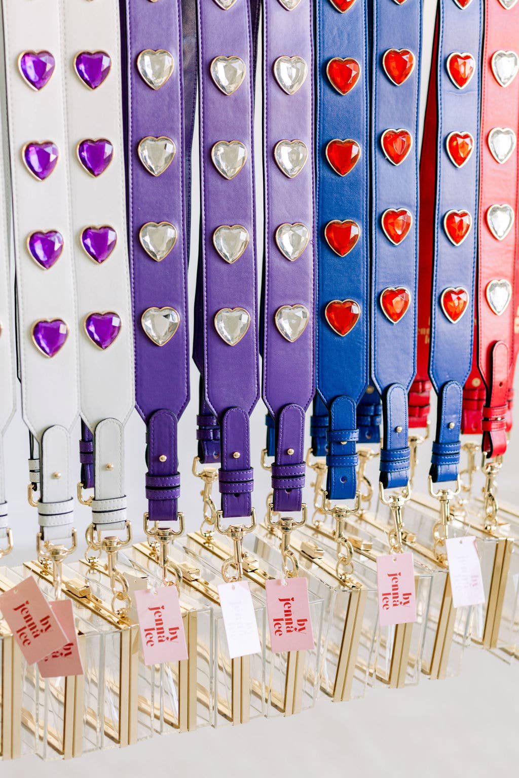 Crystal Heart Purse Strap- White Purple