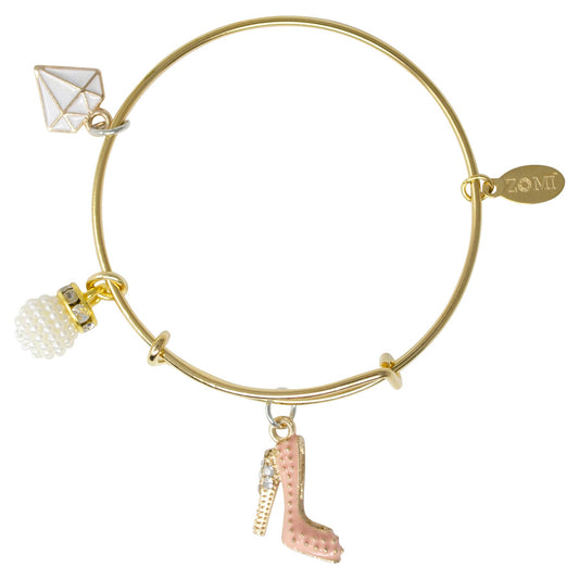 Girls High Heel & Gem Gold Bangle Bracelet