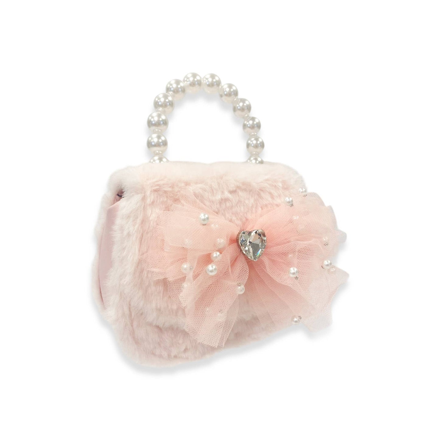 Girls Mesh Bow Furry Purse- Pink