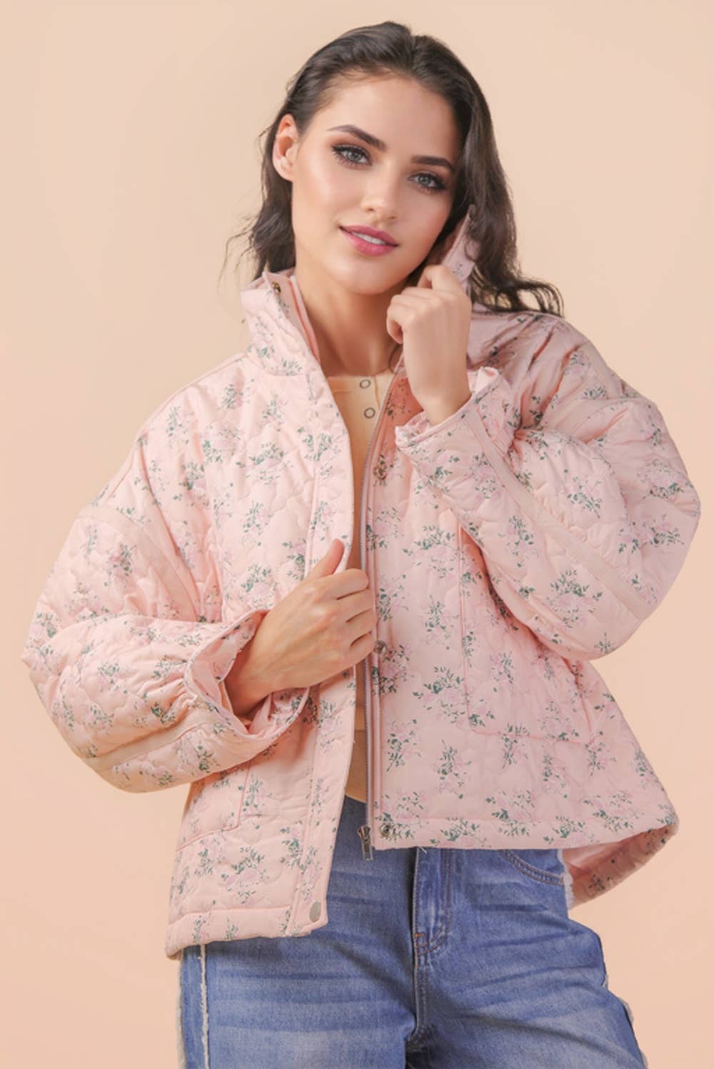 Cecily Oversized Quilted Jacket- Pink