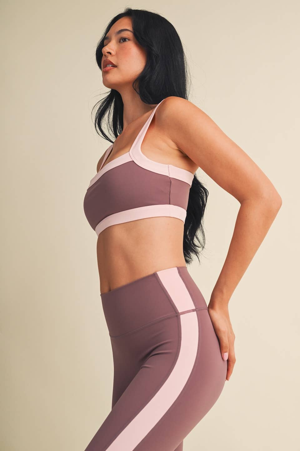 Contrast Block Sports Bra- Mauve