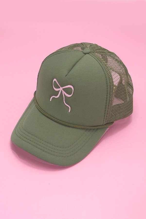 Bow Trucker Hat: Olive