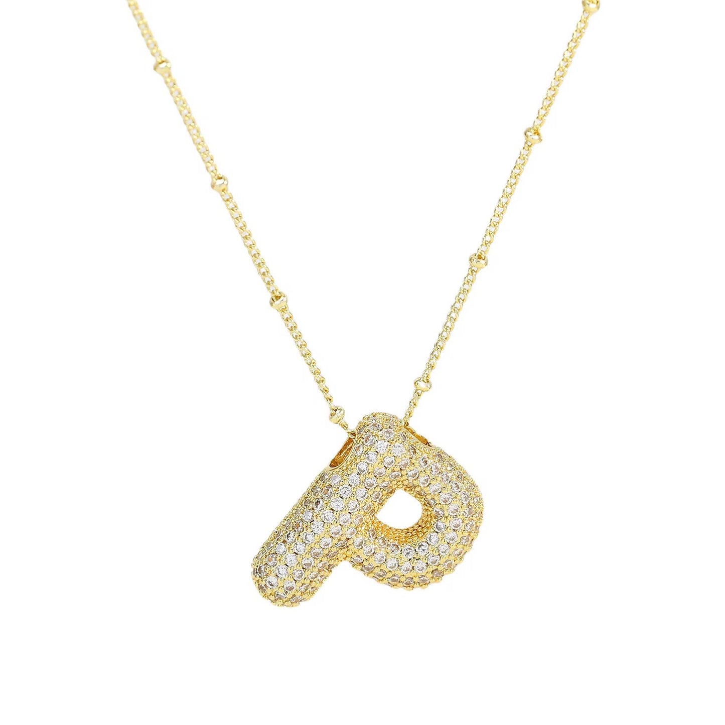 Mini Initial CZ Balloon Bubble 18K Gold Necklace