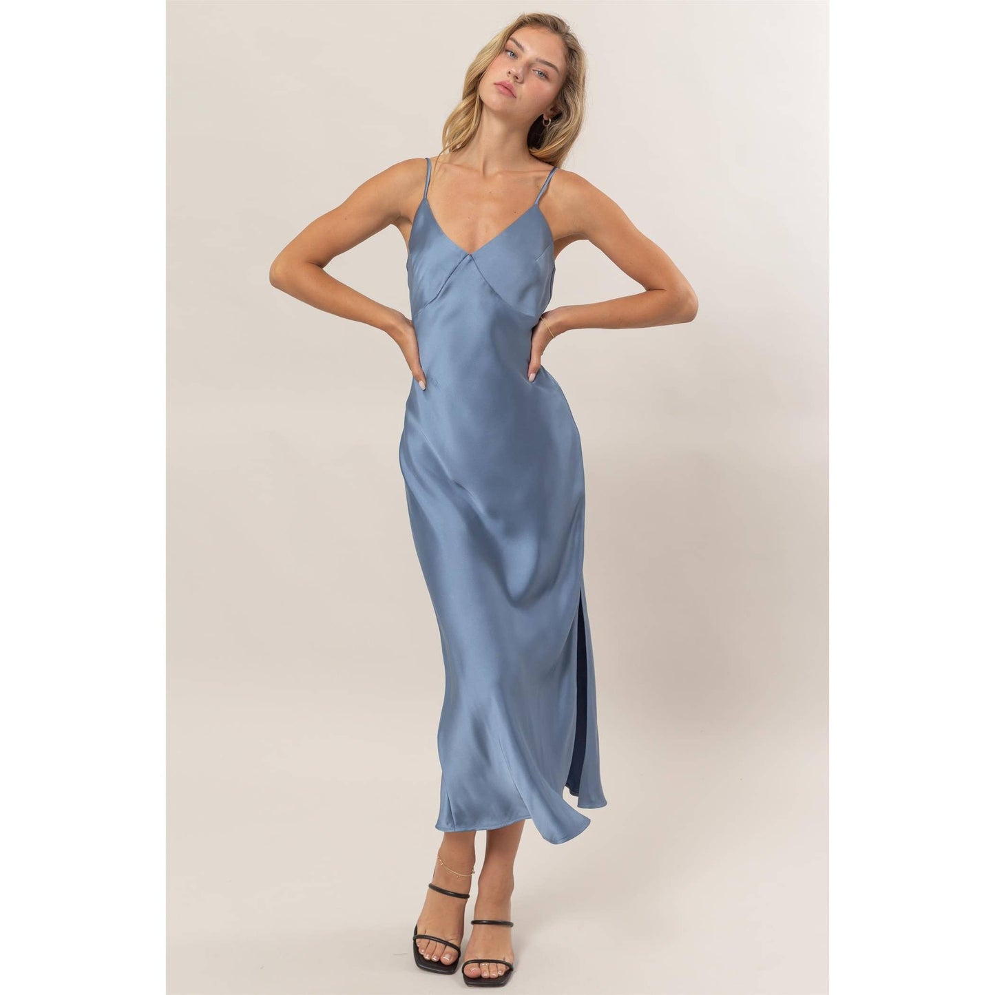 Misty Blue Satin Midi