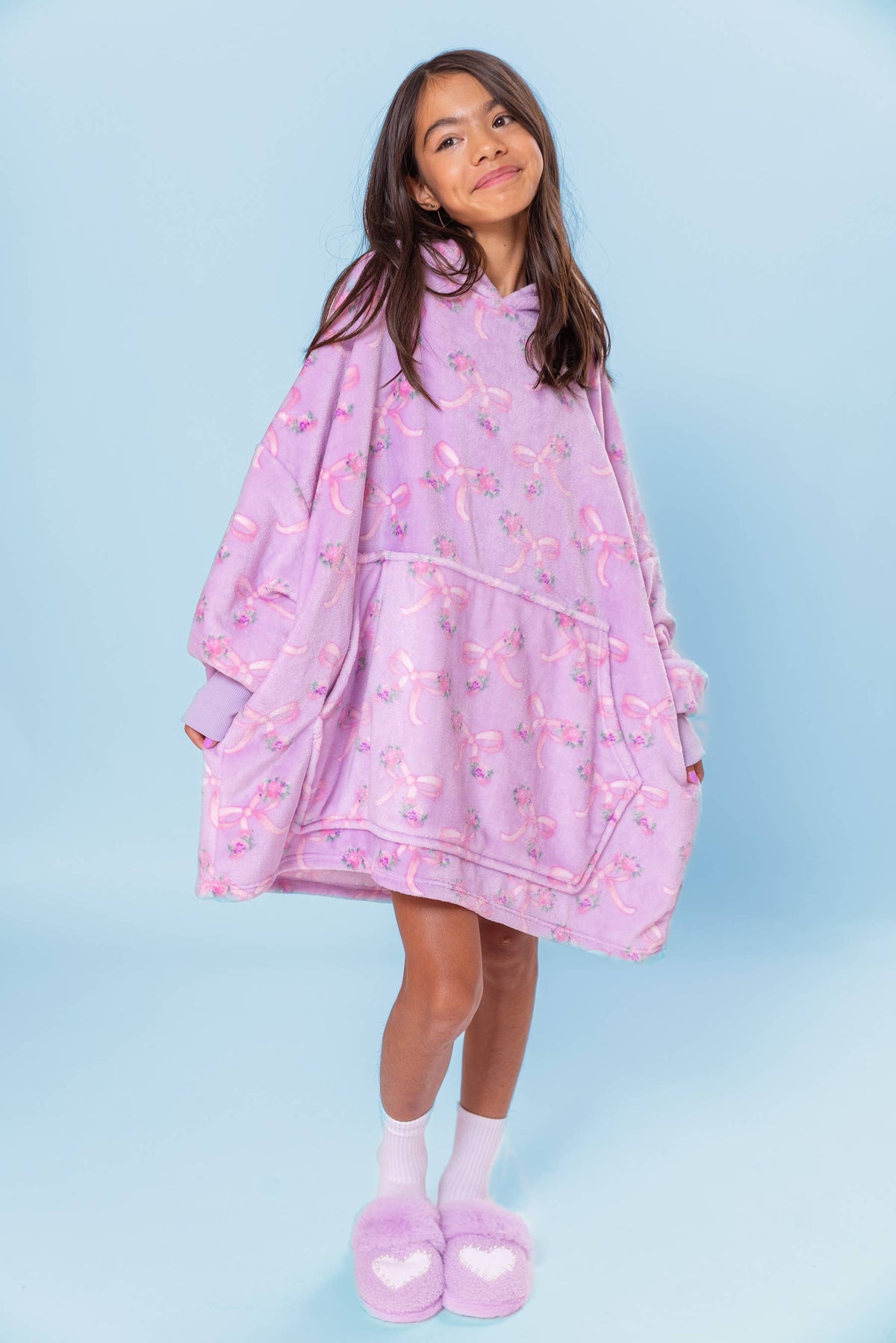 Girls- Fleece Printed Orchid Floral Blanket Hoodie