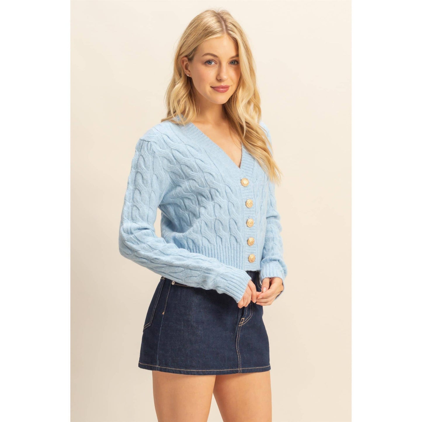 Peyton Cable Knit Cardigan- Blue