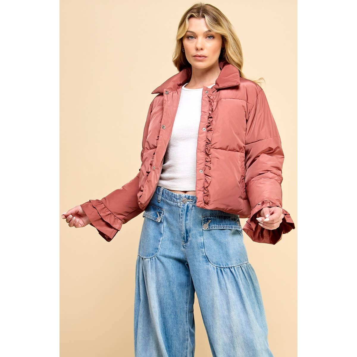 Marsala Cropped Ruffle Jacket