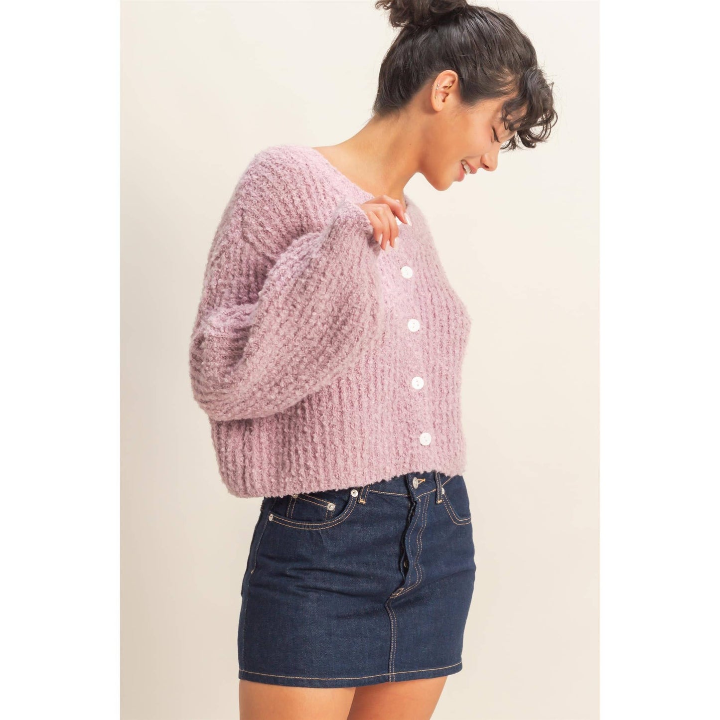Rosa Button-Up Cardigan- Mauve