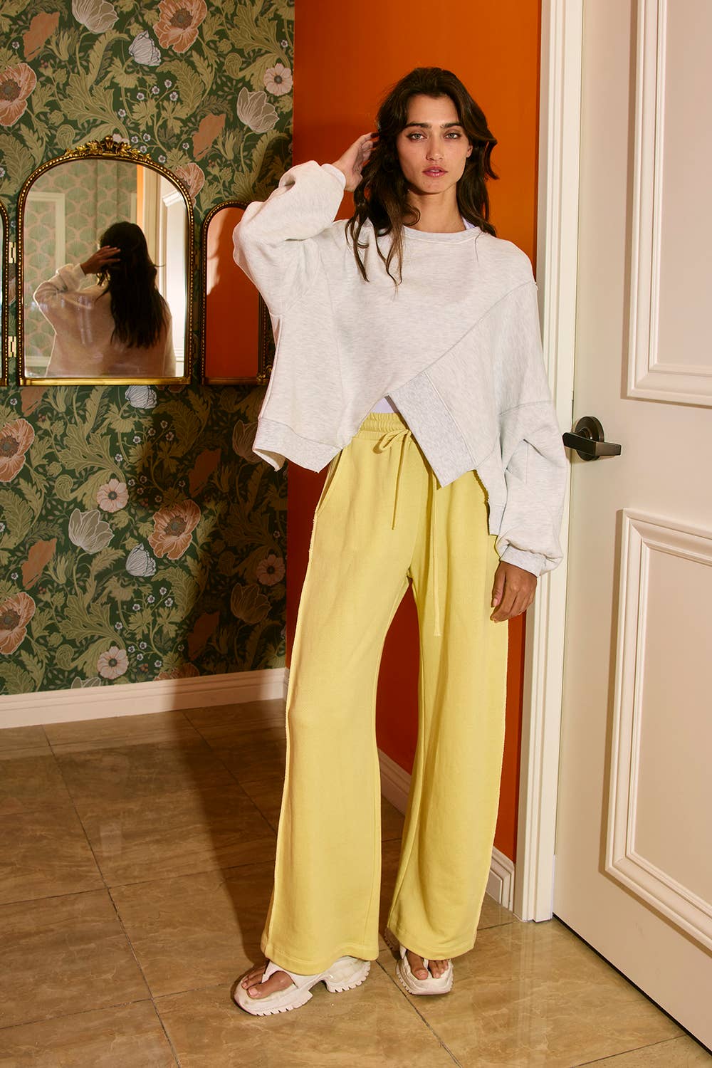 Asymmetric Hem Solid Terry Sweatshirt Top