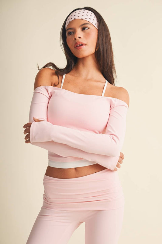 Active Off Shoulder Double Layered Top: Blush