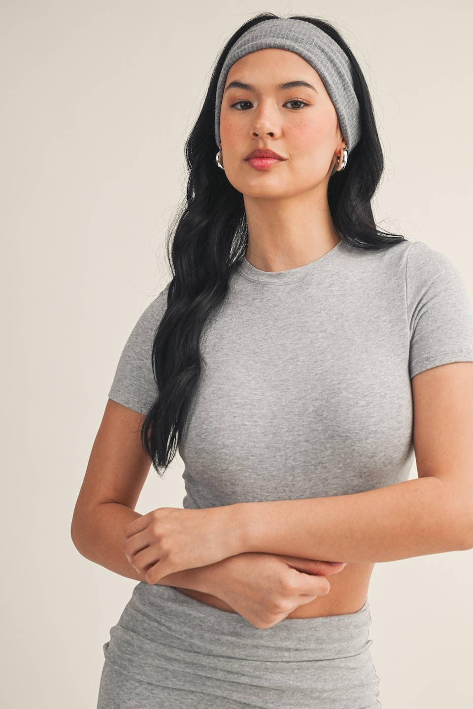 Soft Knit Jersey Crewneck Tee- Heather Grey