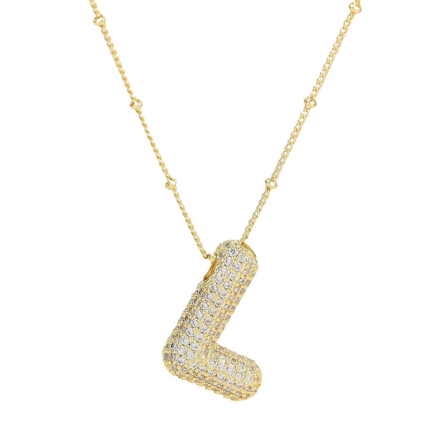 Mini Initial CZ Balloon Bubble 18K Gold Necklace