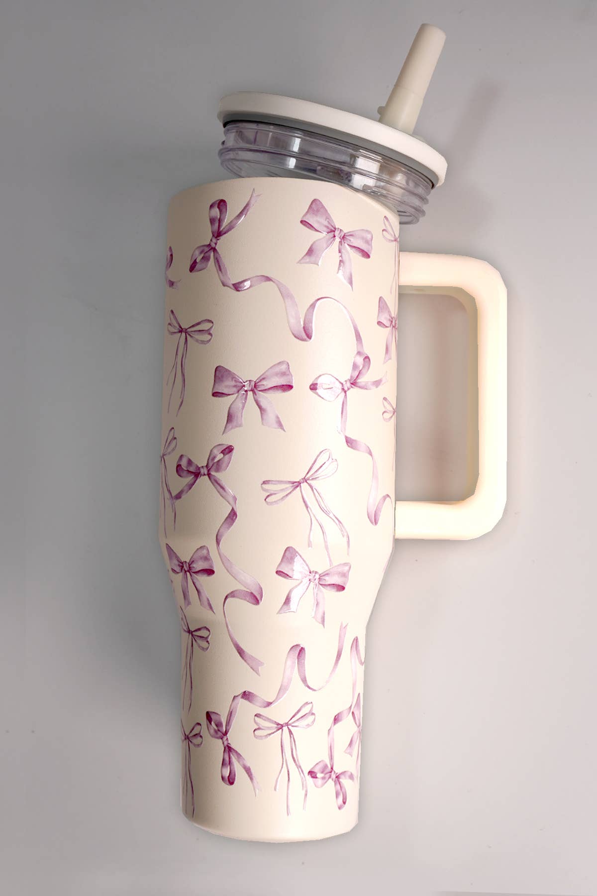 40oz Spill Free Vacuum Tumbler- Purple Bows Cream