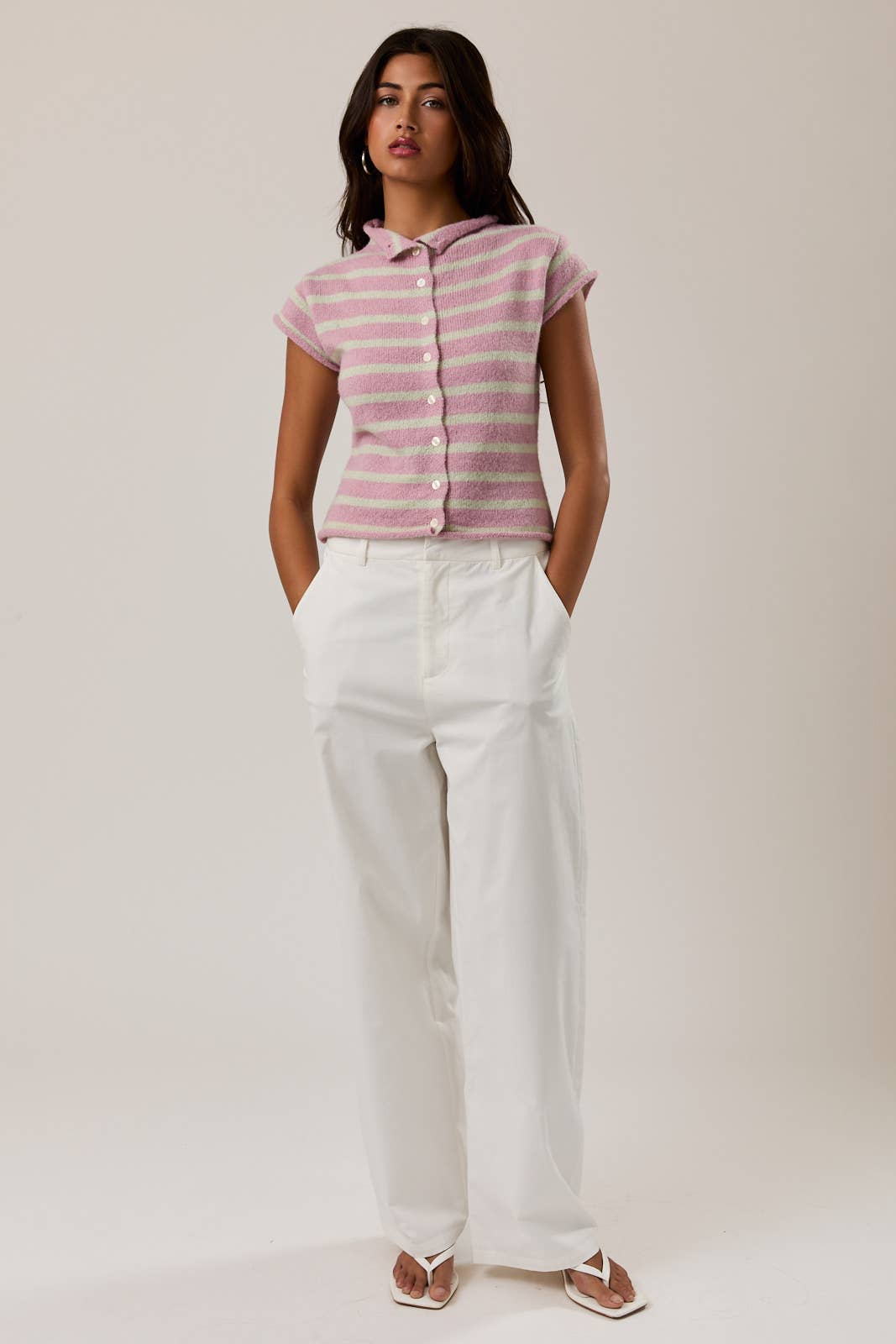 Kali Striped Sweater Top- Pink
