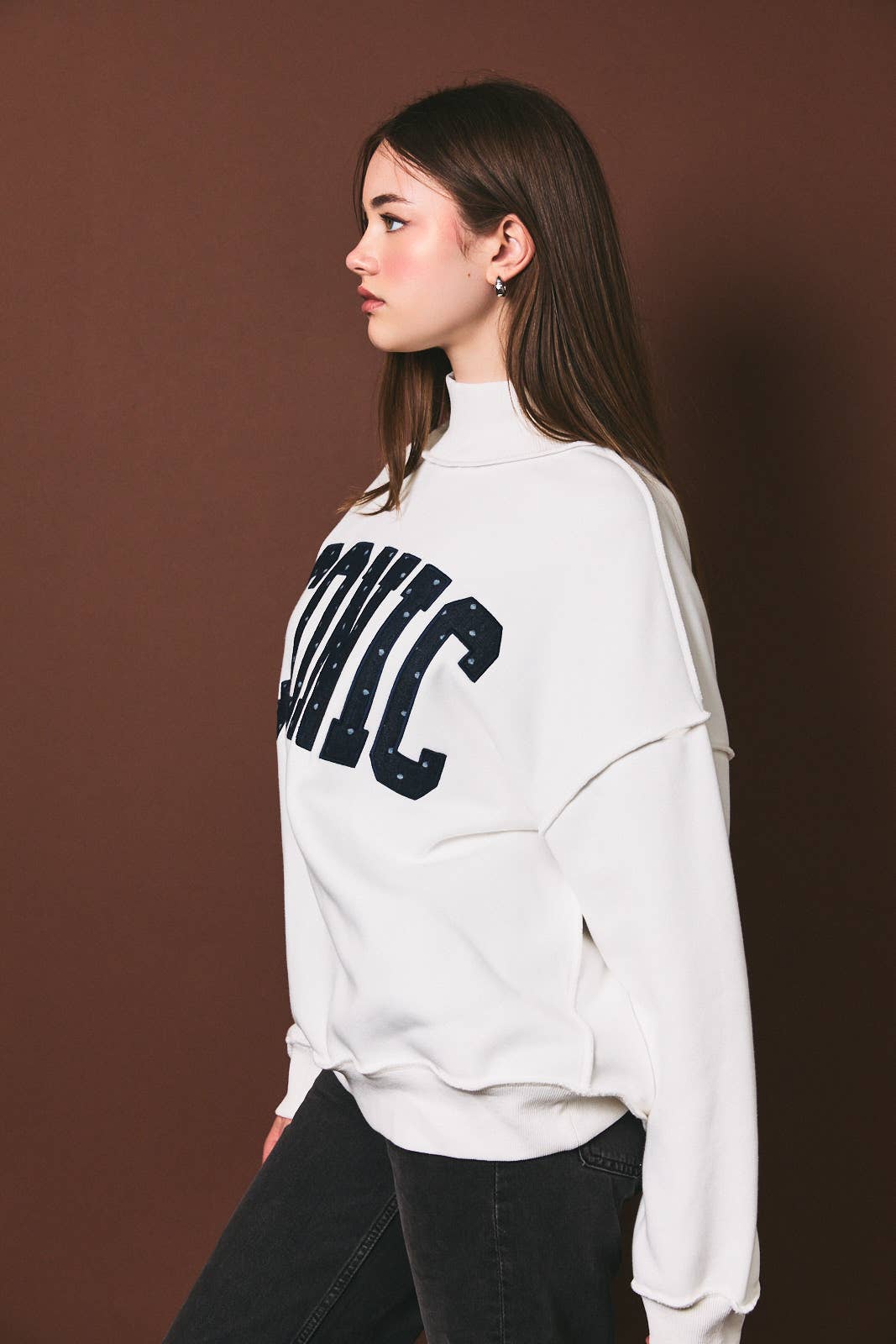 Iconic Graphic Mock Neck Oversized Sweatshirt