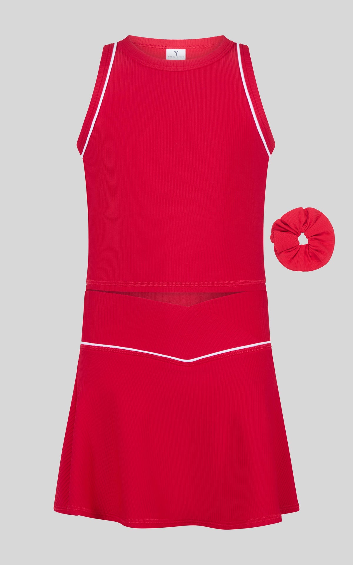 Girls- Rib Tank Top and Crossover Skort with Piping- Red/White